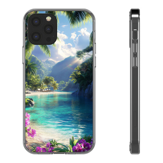 Tropical Paradise Clear iPhone Case – Vibrant Beach Vibes & Sleek Protection
