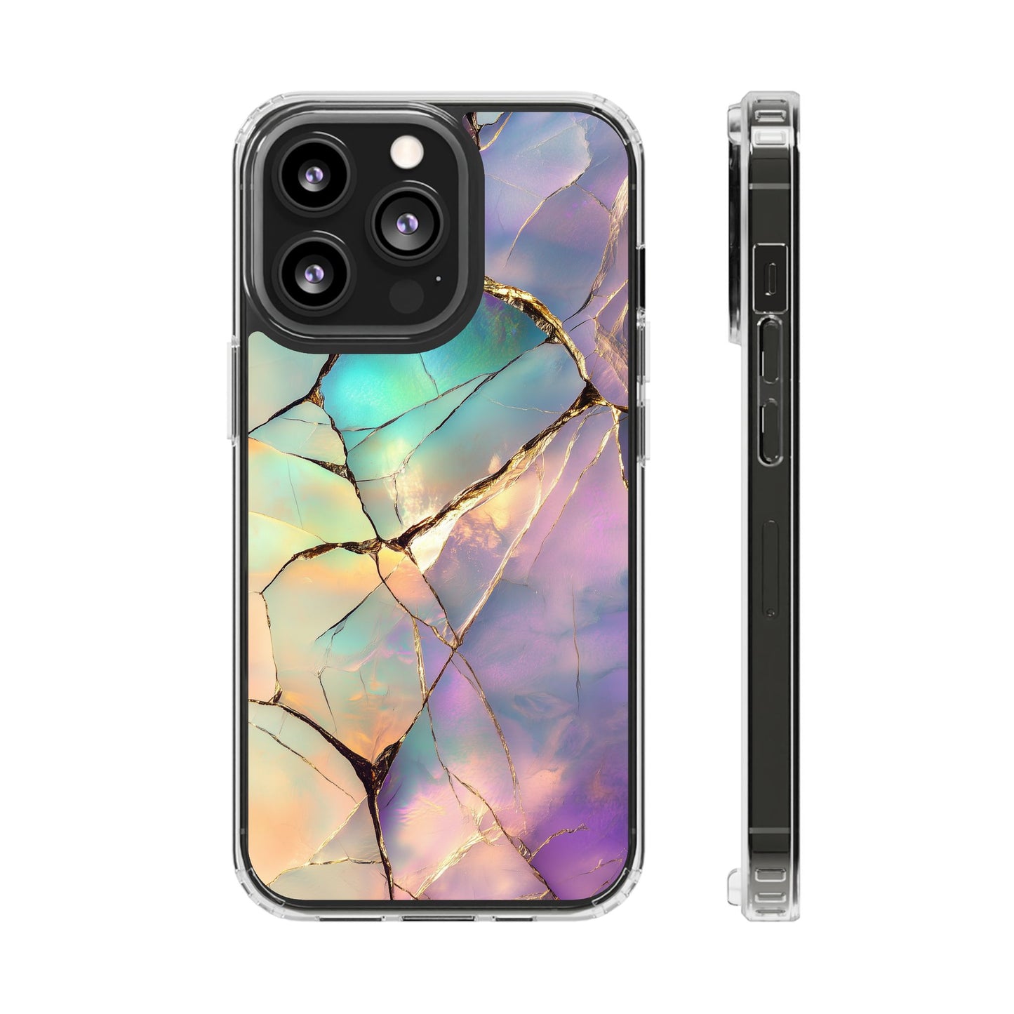 Iridescent Gold Fractured Marble Elegant Clear iPhone Case