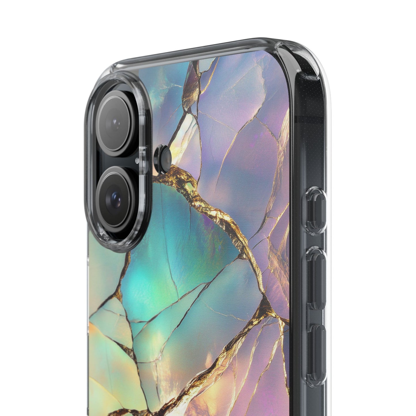 Iridescent Gold Fractured Marble Elegant Clear iPhone Case