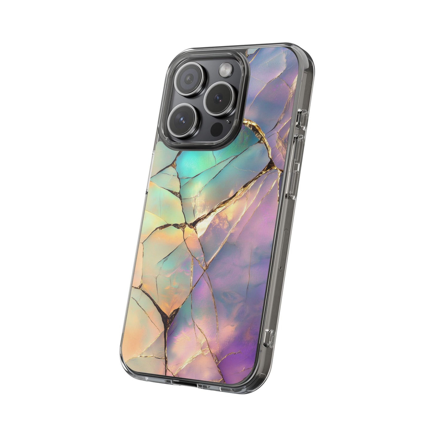 Iridescent Gold Fractured Marble Elegant Clear iPhone Case