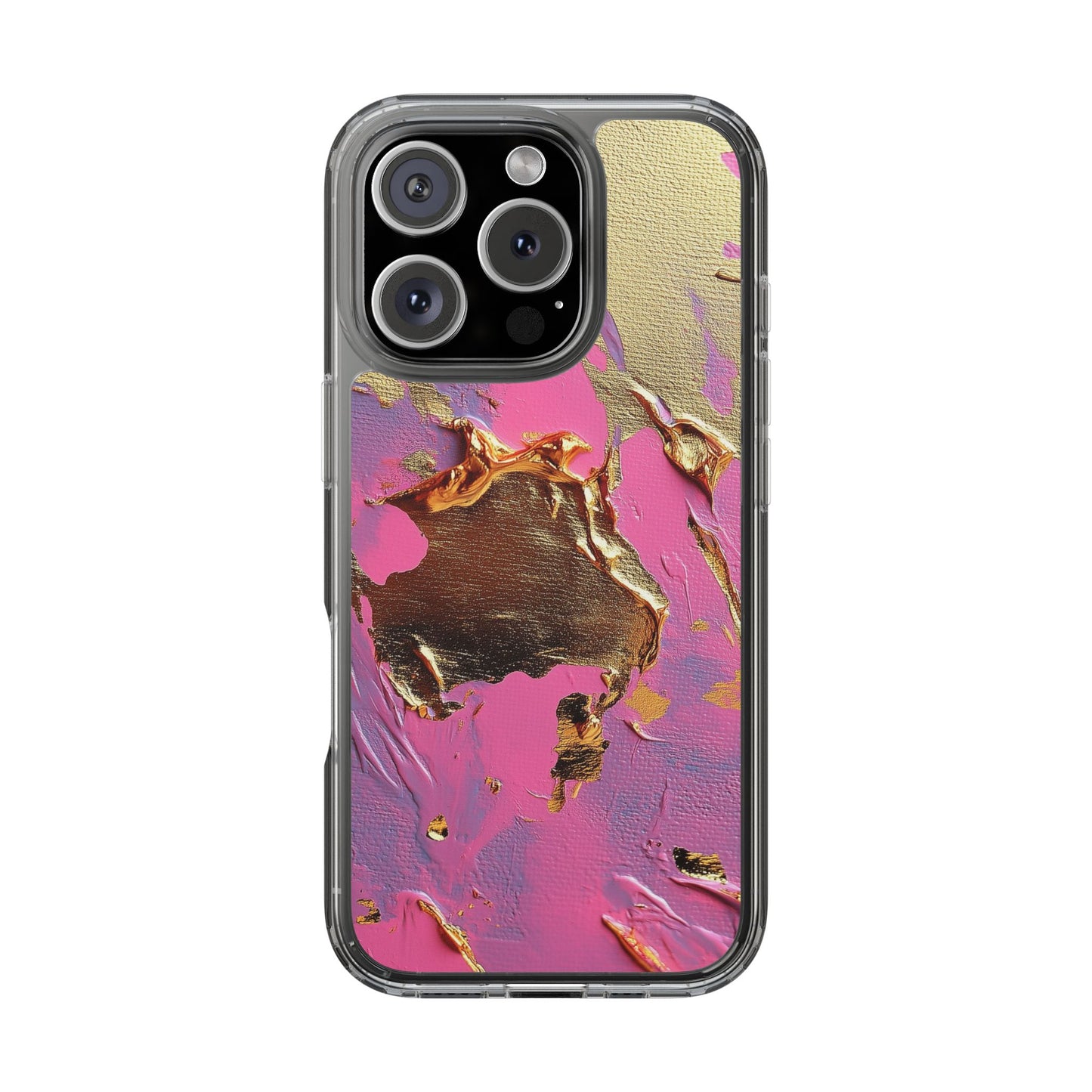 Artistic Clear iPhone Case - Gold and Pink Camo Abstract Design