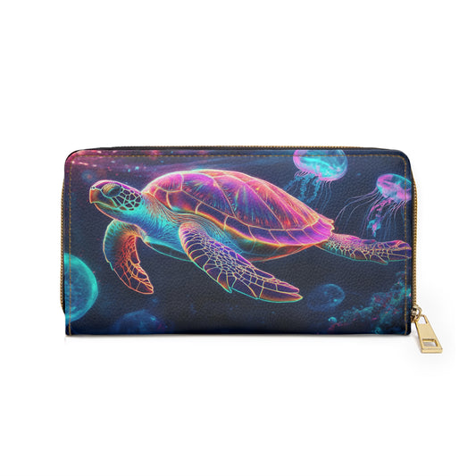 Colorful Bioluminescent Turtle – Ocean Inspired Cell Phone Clutch Wallet for Sea Life Lovers