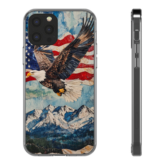 Patriotic Eagle Clear iPhone Case – American Flag Design, Fly High Stay Free for True Patriots