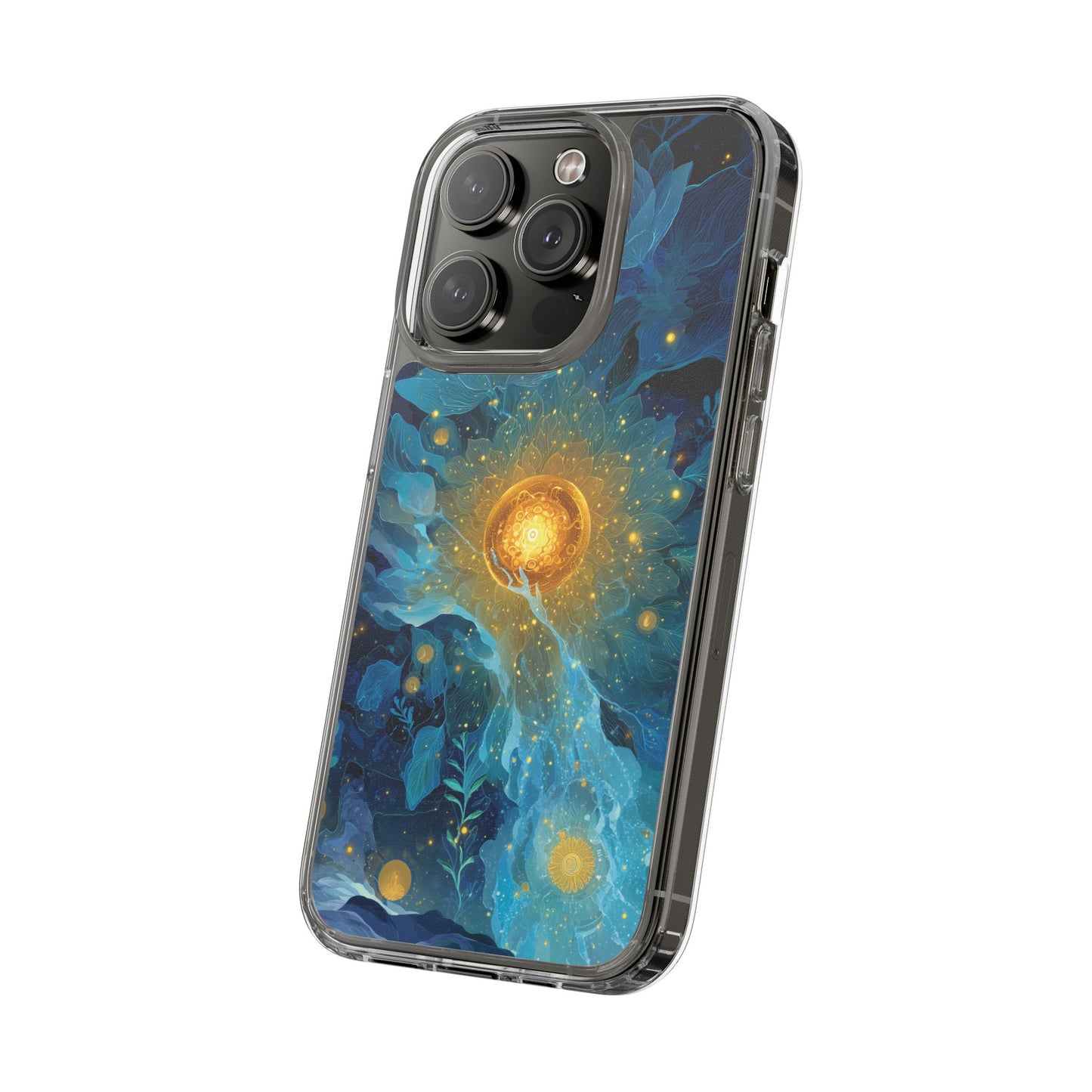 Celestial Nocturnal Bloom Clear Phone Case - Protective, Artistic Design for Nature Lovers