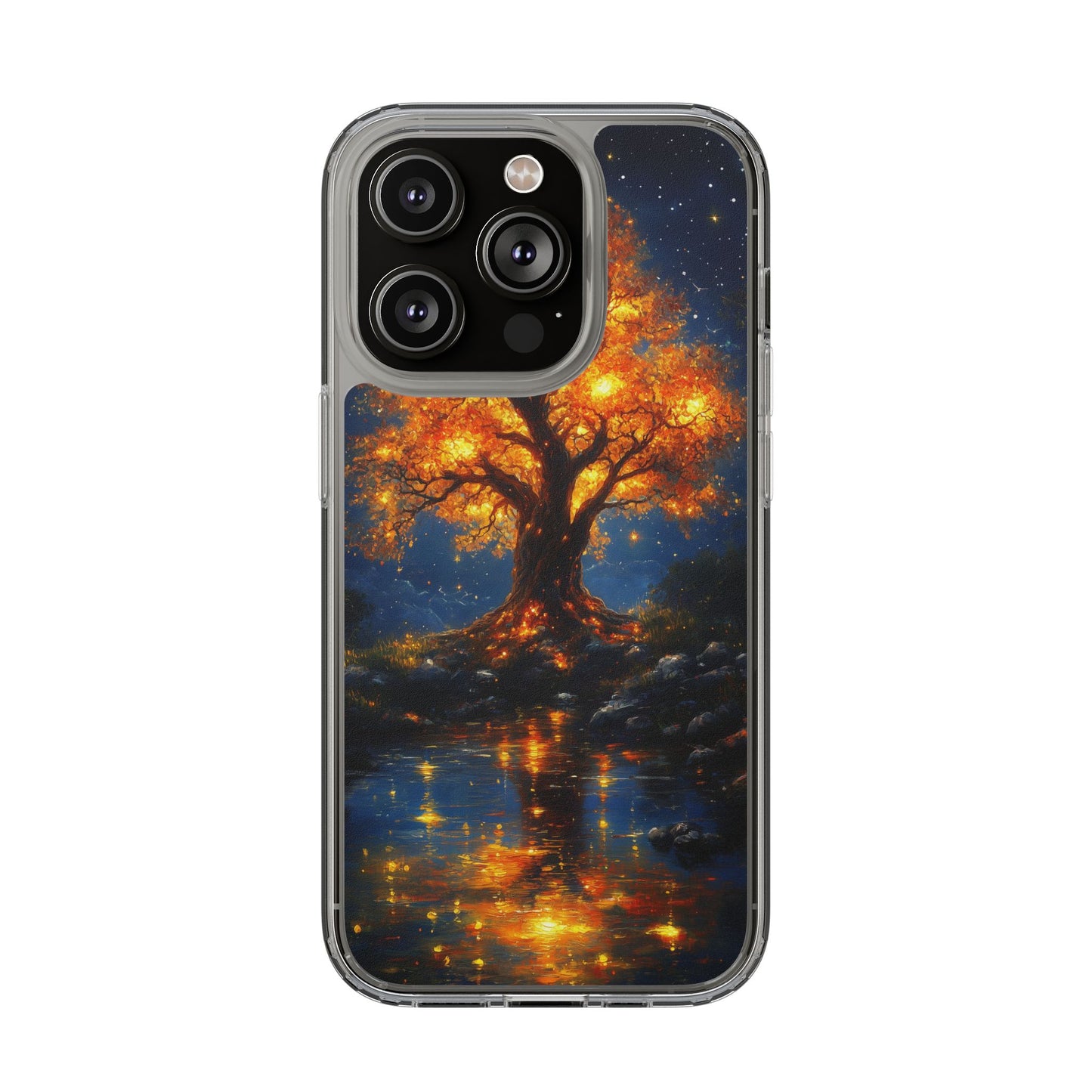 Nocturnal Illumination Tree Phone Case - Clear iPhone Cover with Glowing Autumn Design