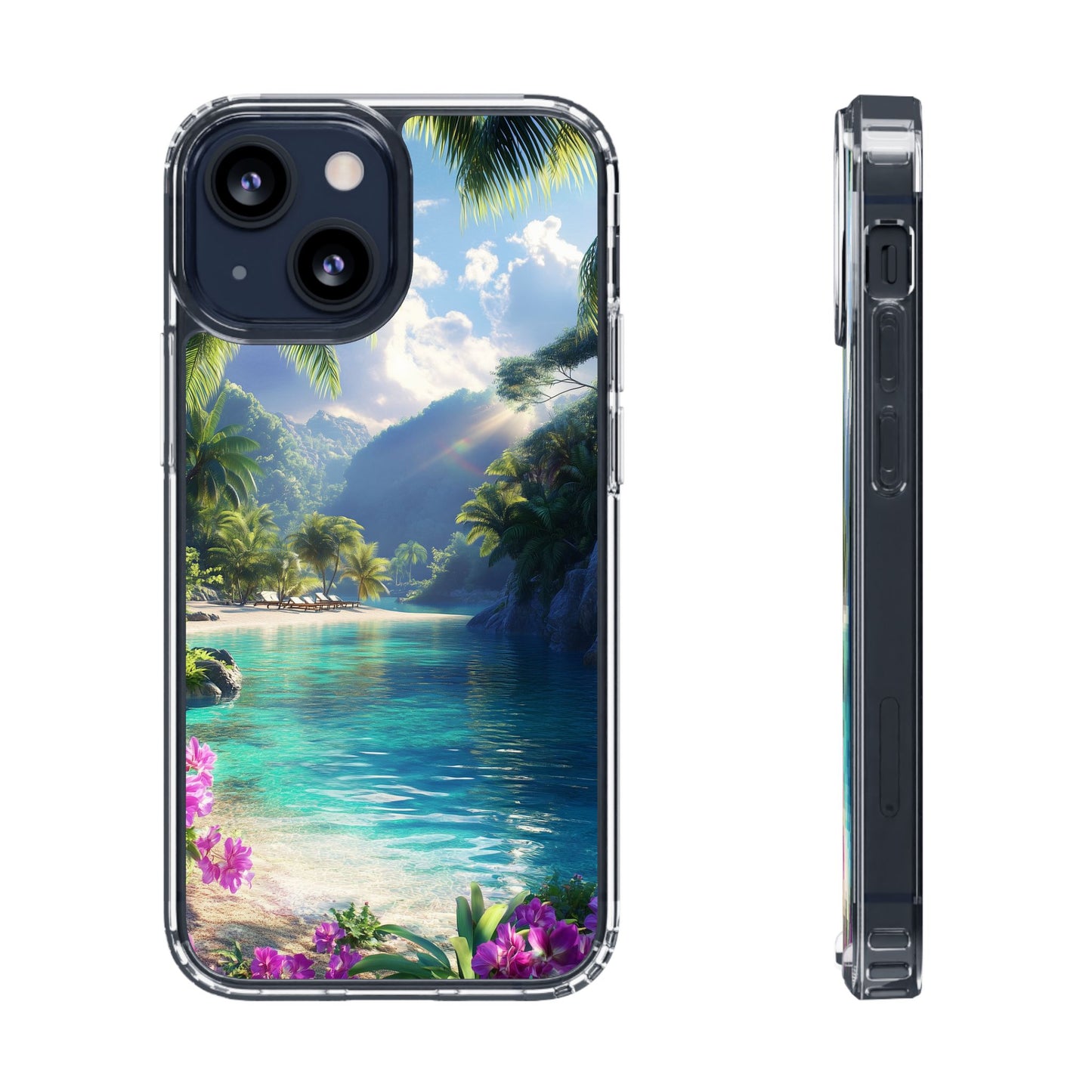Tropical Paradise Clear iPhone Case – Vibrant Beach Vibes & Sleek Protection
