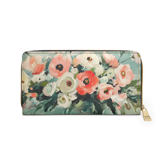 Oil painting Inspired Floral Cell Phone Clutch Wallet – Abstract Blooms in Soft Pinks