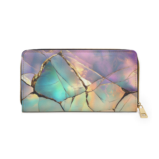 Golden Iridescent Marble – Elegant Cell Phone Clutch Wallet with Cracked Design