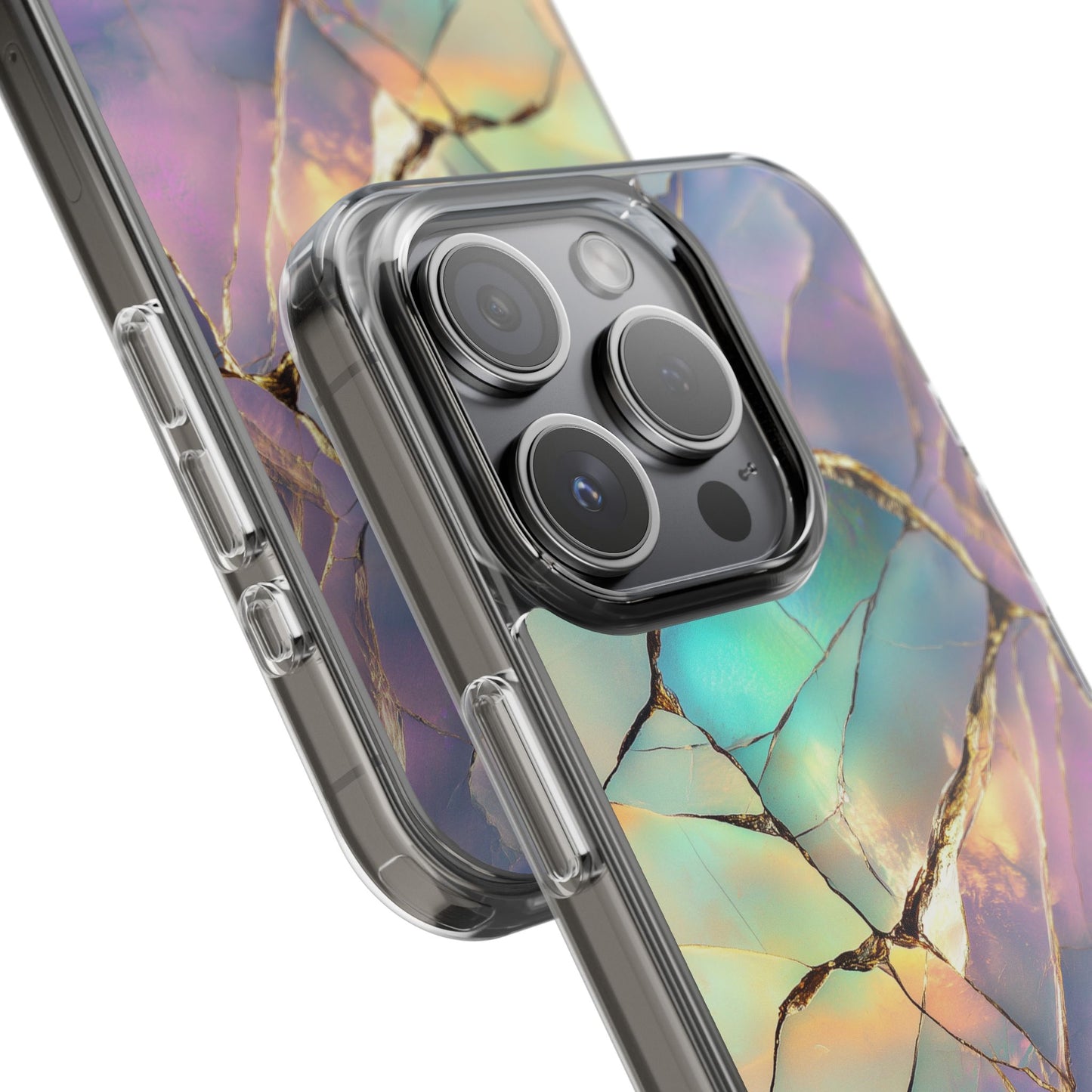 Iridescent Gold Fractured Marble Elegant Clear iPhone Case