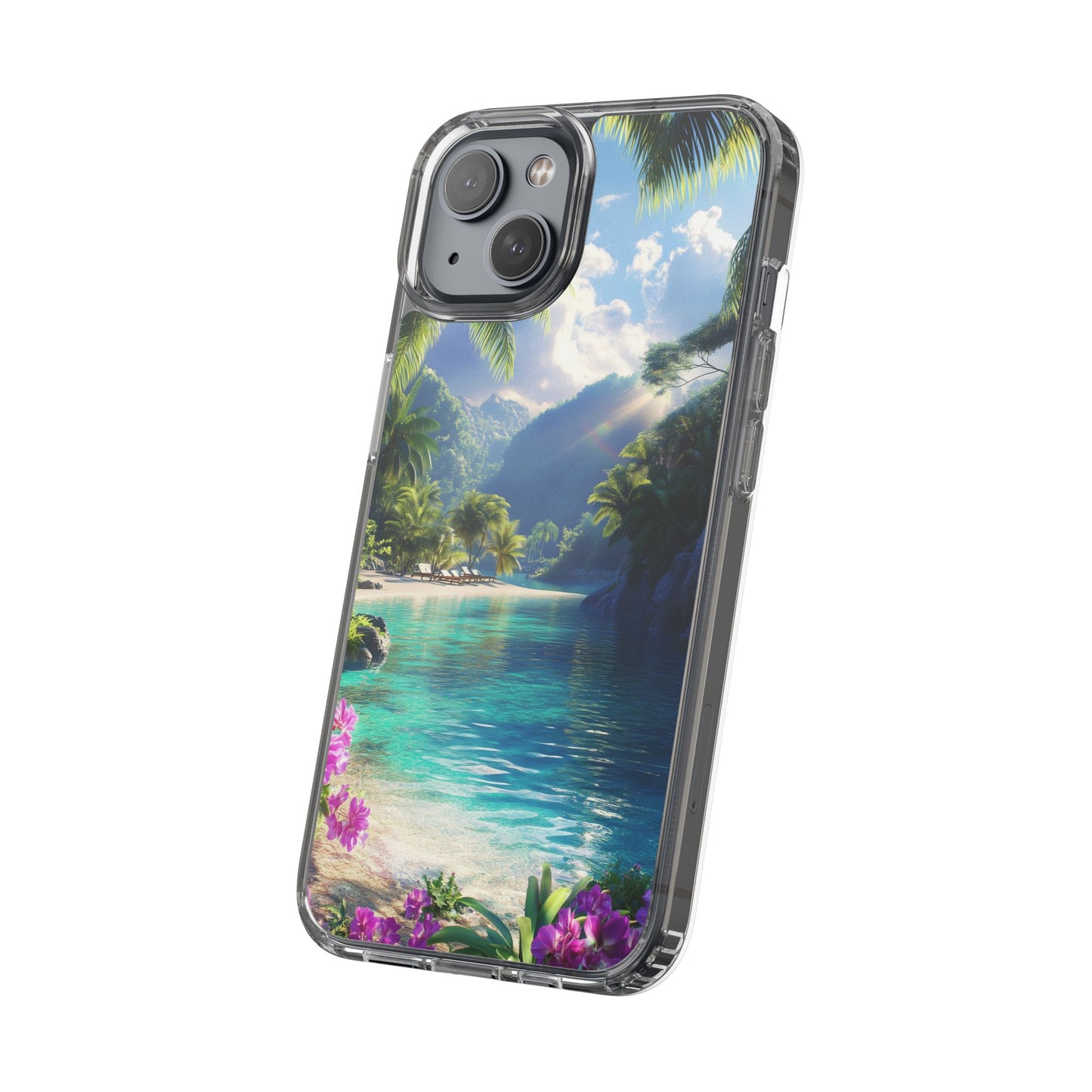 Tropical Paradise Clear iPhone Case – Vibrant Beach Vibes & Sleek Protection