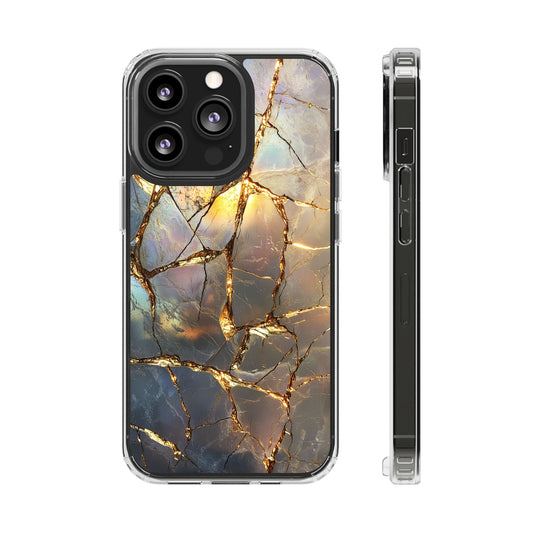 Iridescent Gold Marble Clear iPhone Case