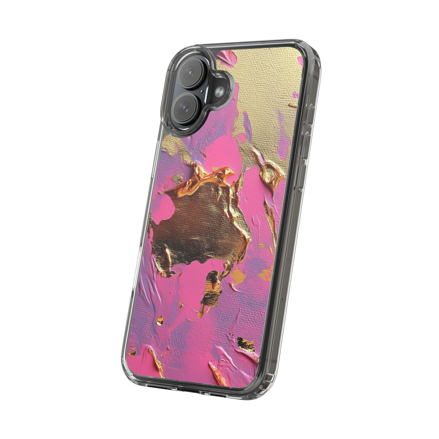 Artistic Clear iPhone Case - Gold and Pink Camo Abstract Design