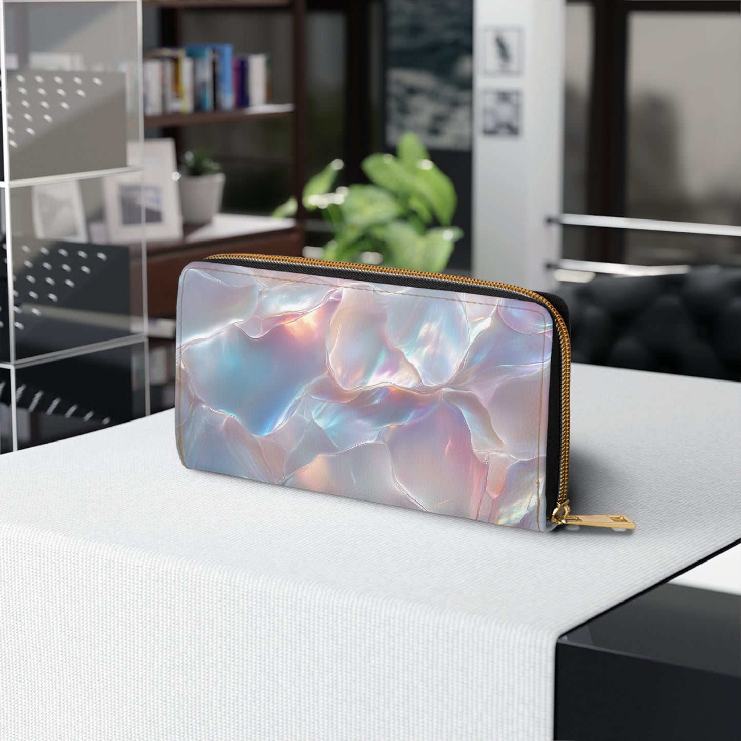 Iridescent Mother of Pearl Cell Phone Clutch Wallet