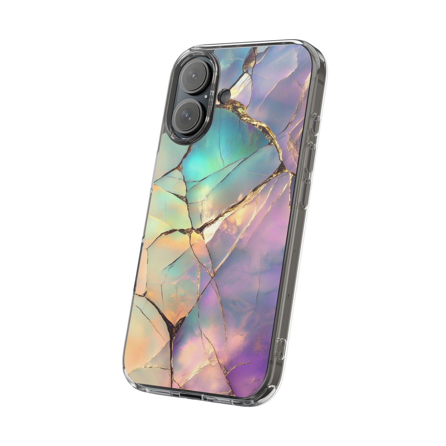 Iridescent Gold Fractured Marble Elegant Clear iPhone Case