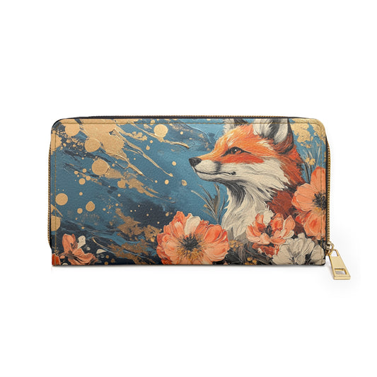 Golden Fox in Bloom – Floral Cell Phone Clutch Wallet for Nature & Fox Lovers