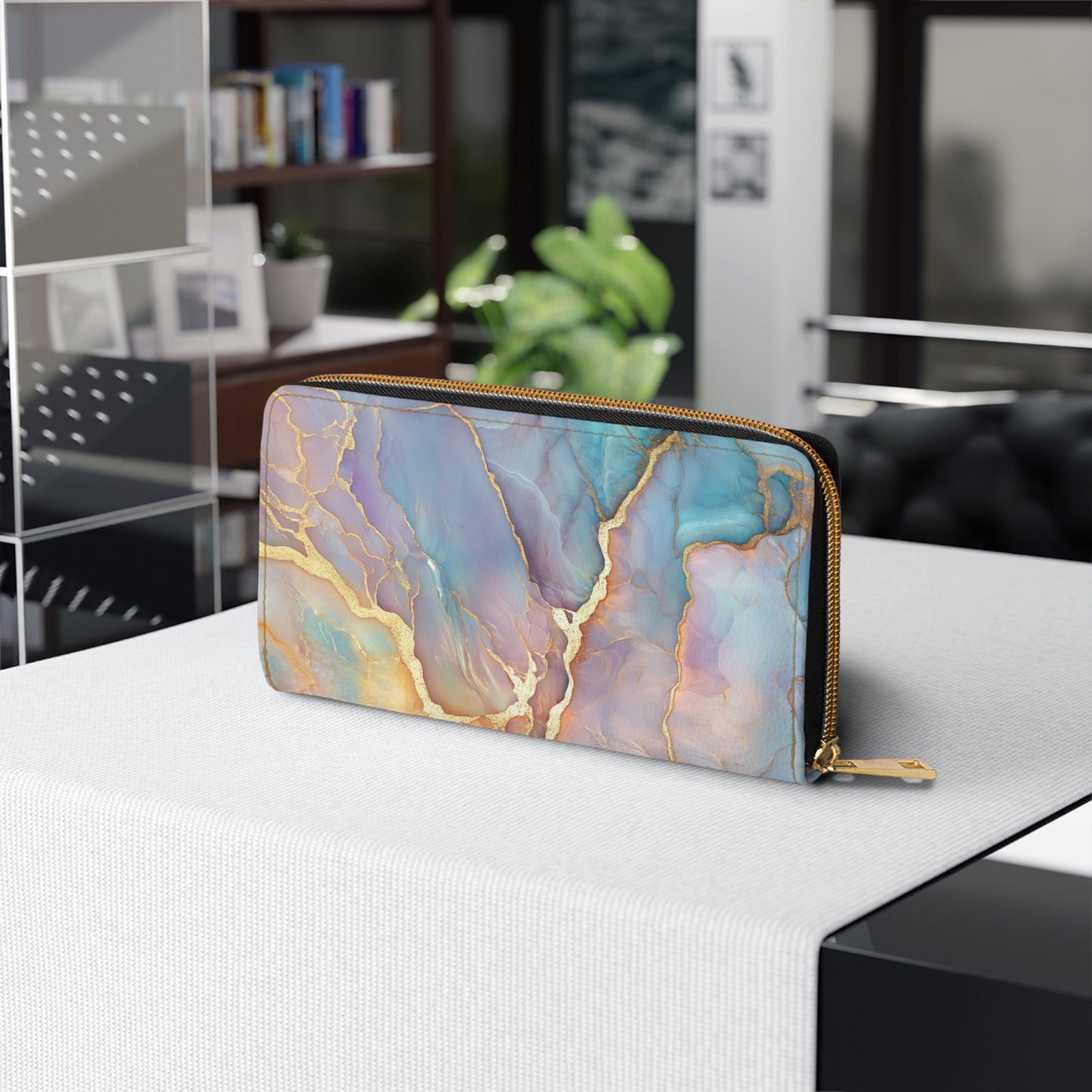 Cracked Gold Infused Marble – Elegant Phone Clutch Wallet for Fashion Lovers