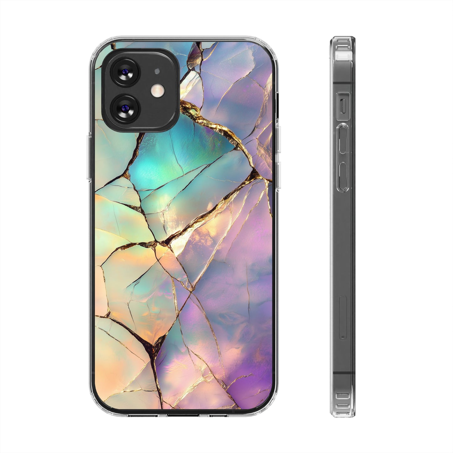 Iridescent Gold Fractured Marble Elegant Clear iPhone Case