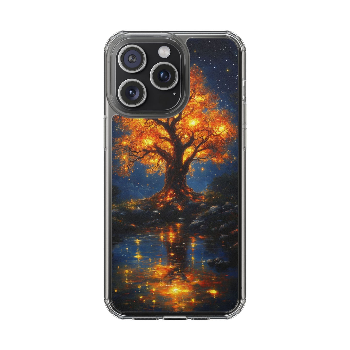 Nocturnal Illumination Tree Phone Case - Clear iPhone Cover with Glowing Autumn Design