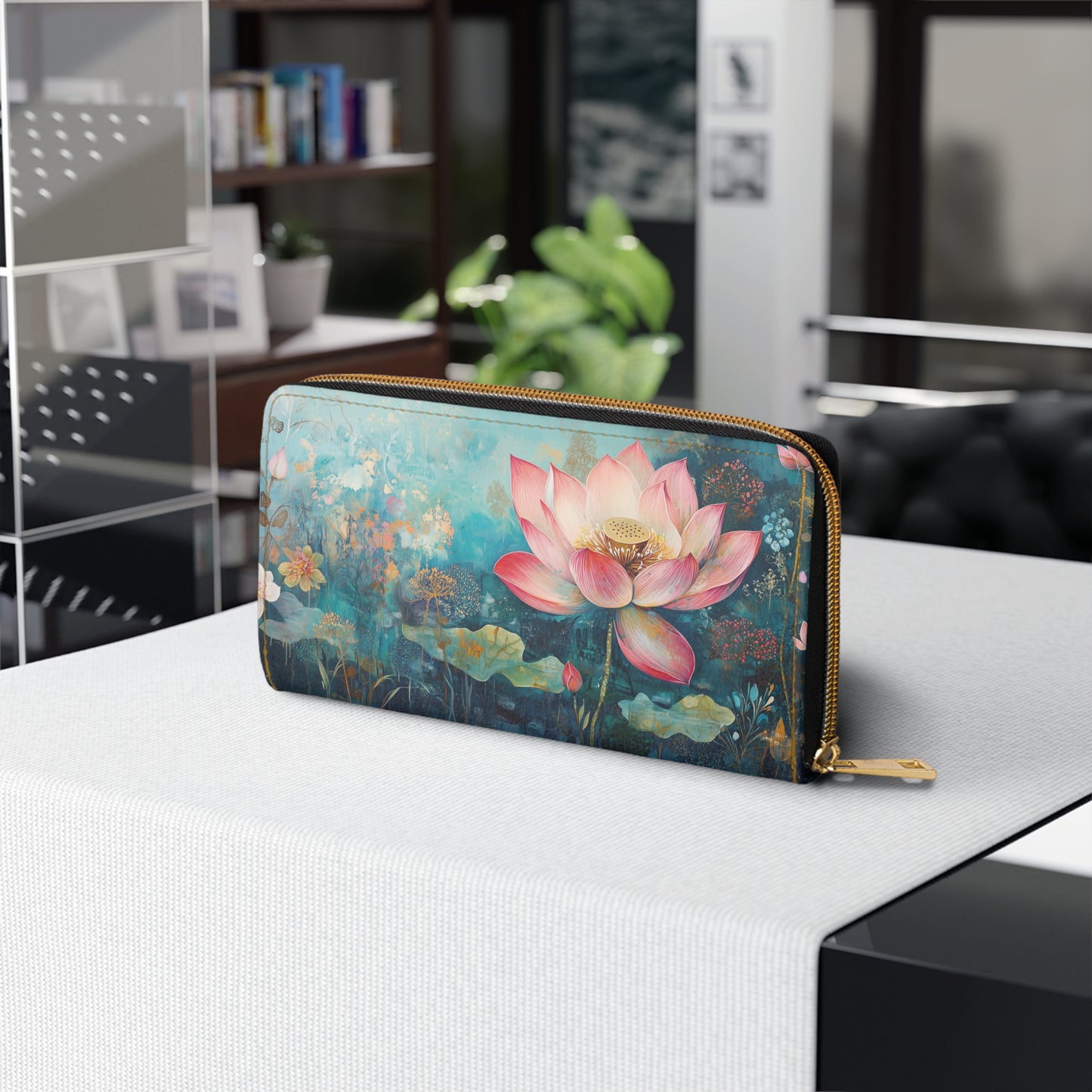 Lotus Blossom Art Cell Phone Clutch Wallet - Stylish Floral Design for Everyday Use