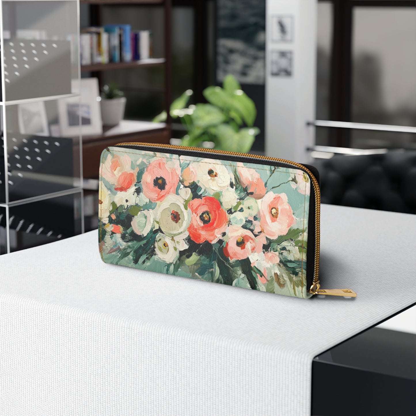 Oil painting Inspired Floral Cell Phone Clutch Wallet – Abstract Blooms in Soft Pinks