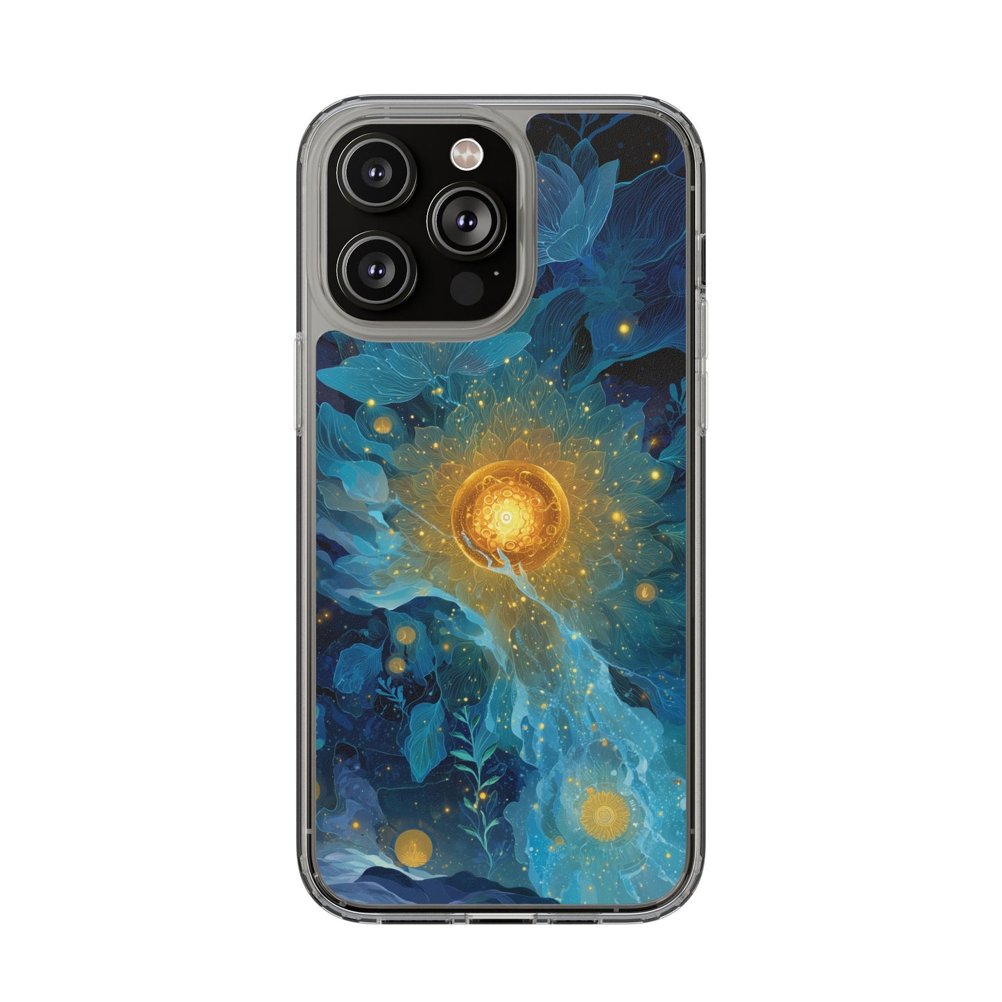 Celestial Nocturnal Bloom Clear Phone Case - Protective, Artistic Design for Nature Lovers