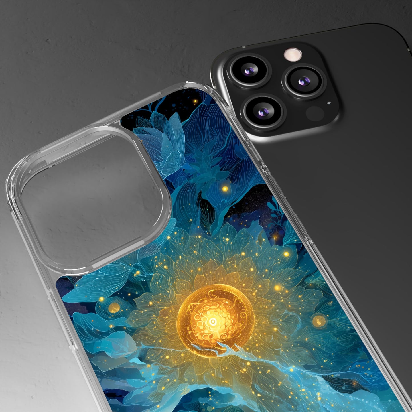 Celestial Nocturnal Bloom Clear Phone Case - Protective, Artistic Design for Nature Lovers