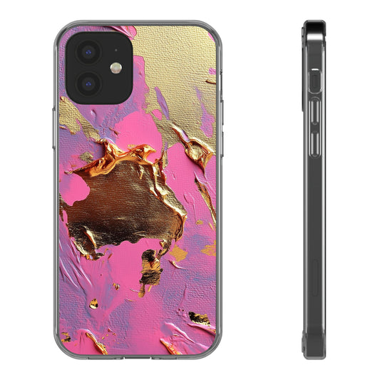 Artistic Clear iPhone Case - Gold and Pink Camo Abstract Design