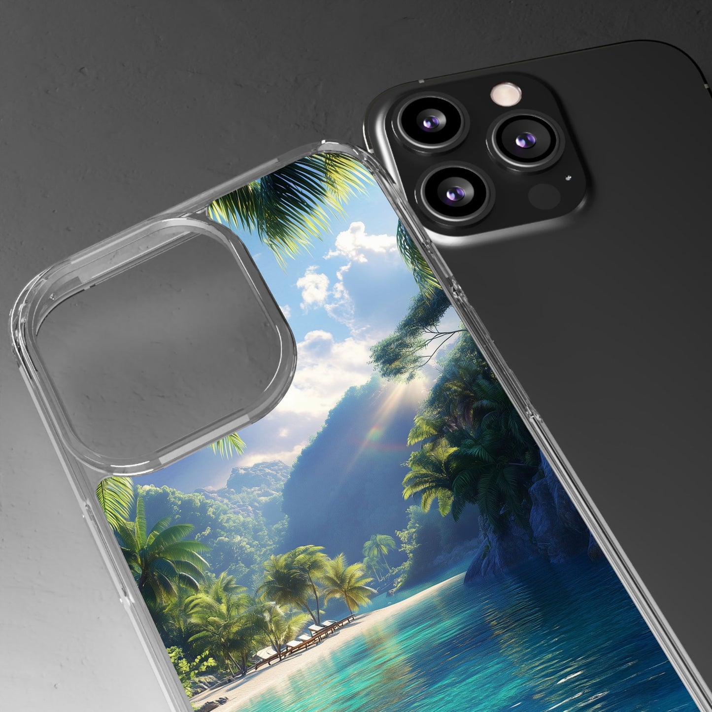 Tropical Paradise Clear iPhone Case – Vibrant Beach Vibes & Sleek Protection