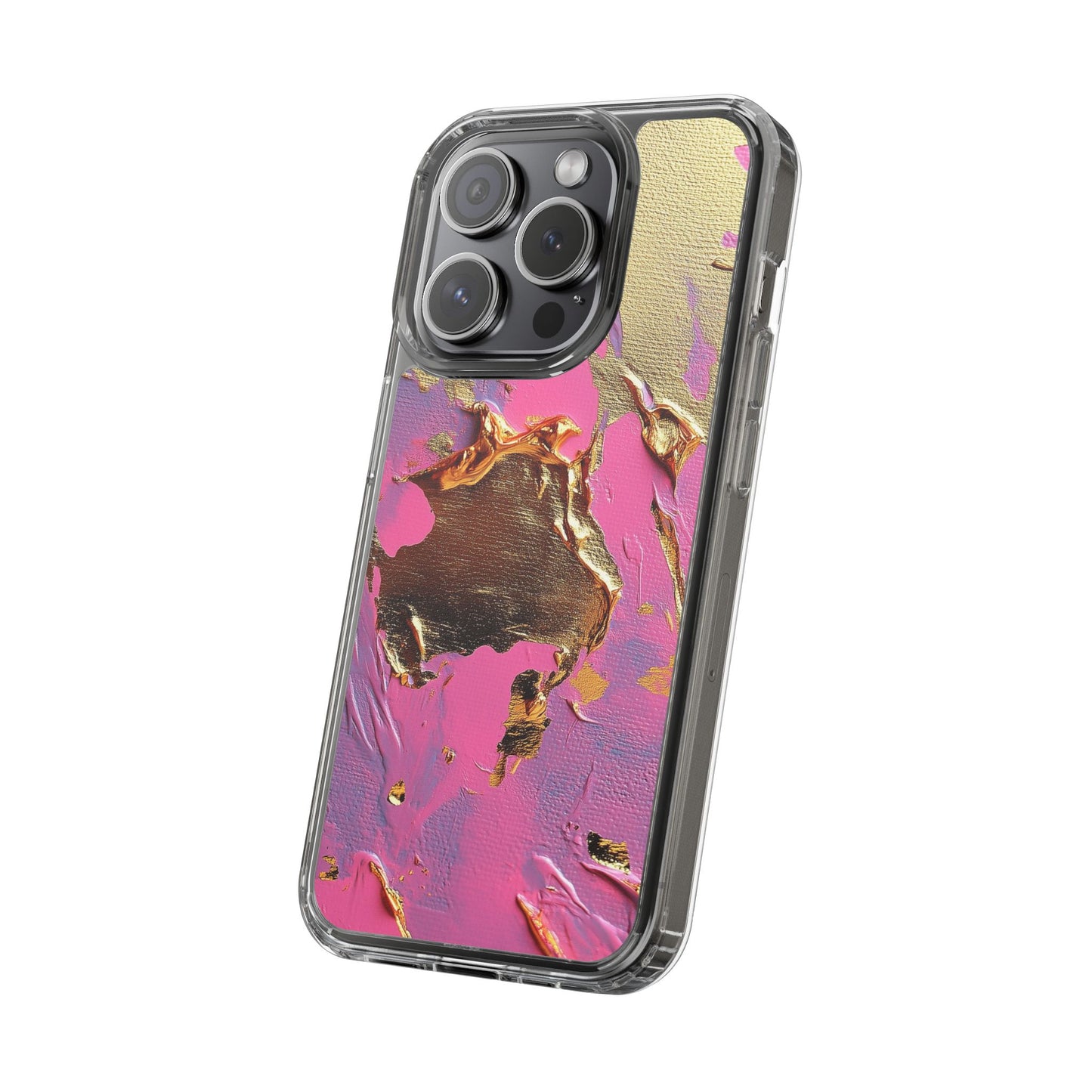 Artistic Clear iPhone Case - Gold and Pink Camo Abstract Design