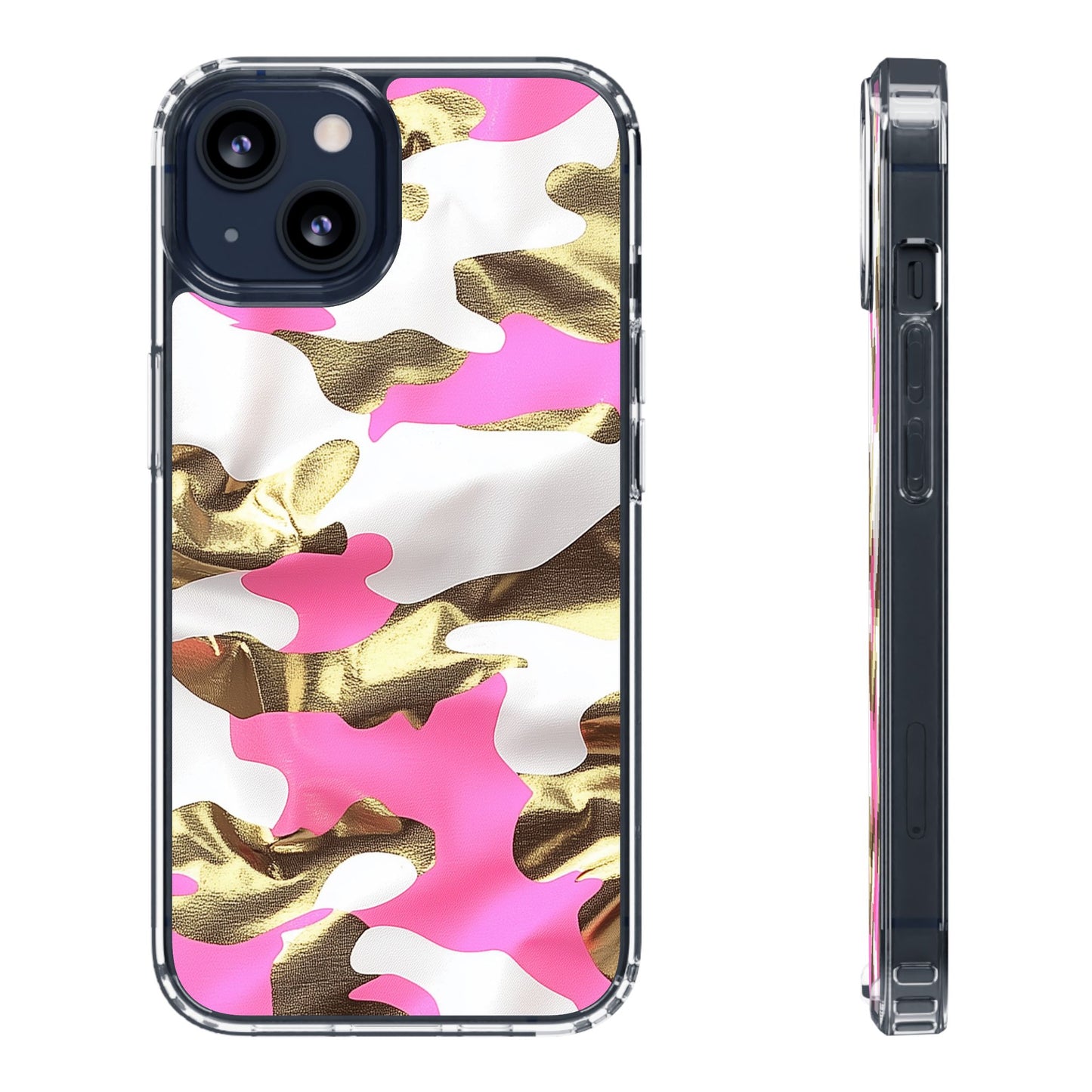 Gold and Pink Camo Phone Case – Stylish Clear Protective Design