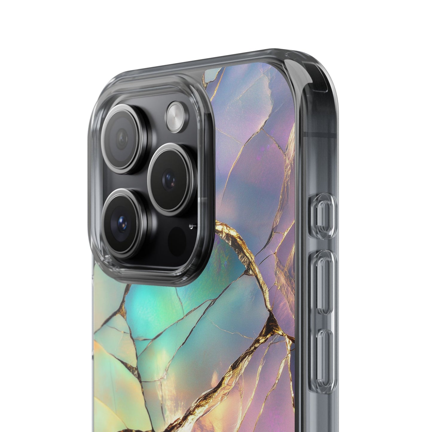 Iridescent Gold Fractured Marble Elegant Clear iPhone Case