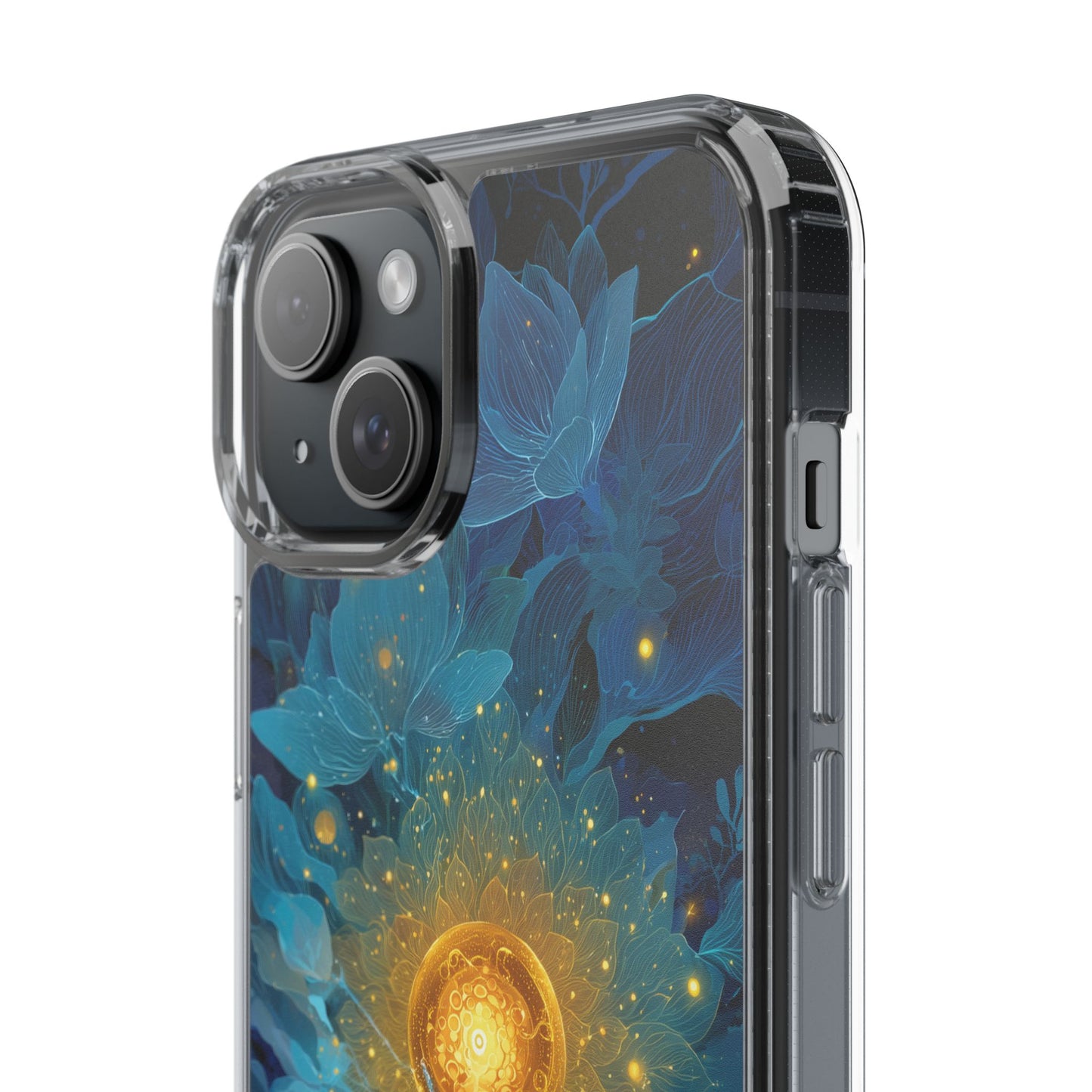 Celestial Nocturnal Bloom Clear Phone Case - Protective, Artistic Design for Nature Lovers