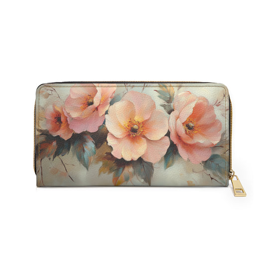 Soft Bloom Elegance – Pink Flower Oil Painting Cell Phone Clutch Wallet