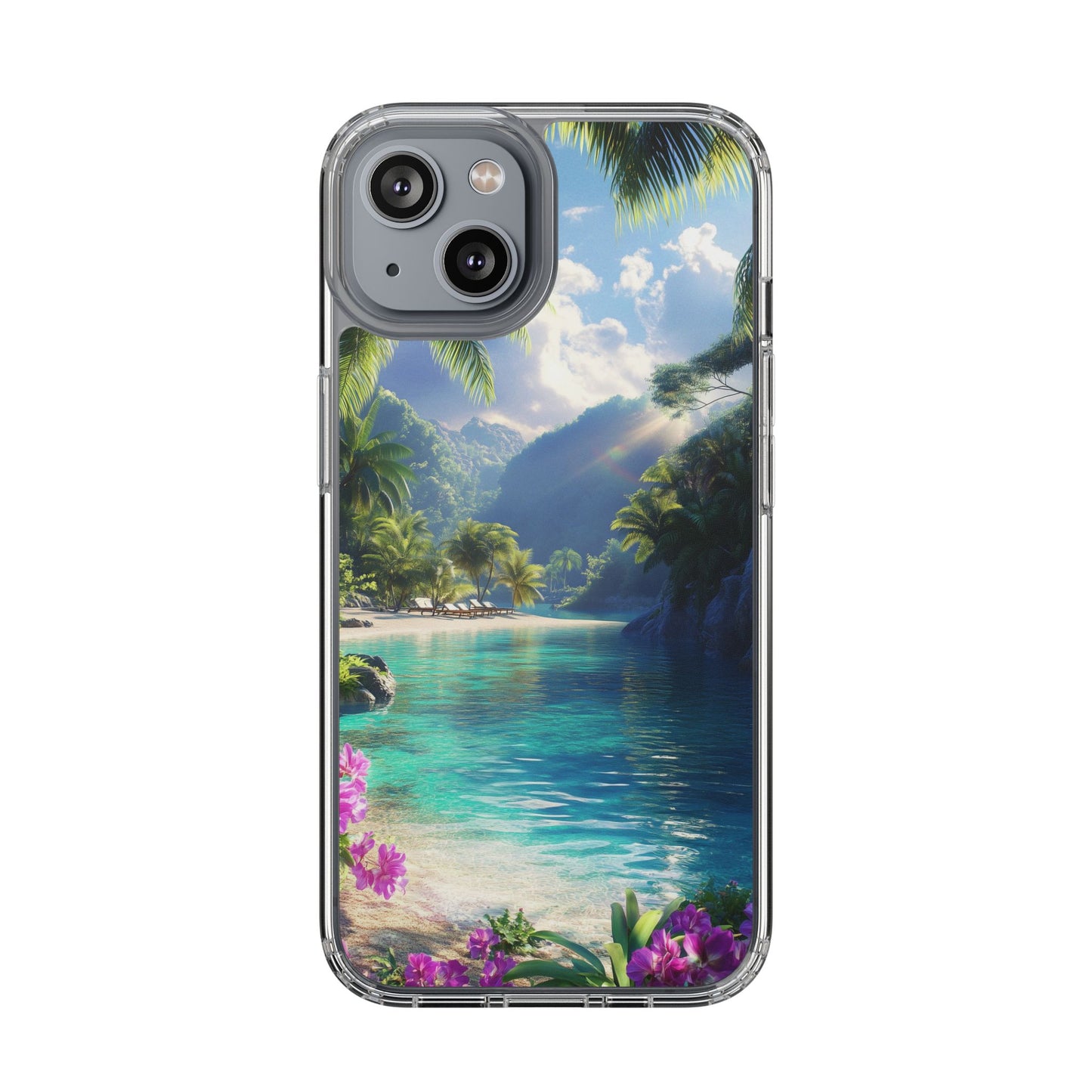 Tropical Paradise Clear iPhone Case – Vibrant Beach Vibes & Sleek Protection