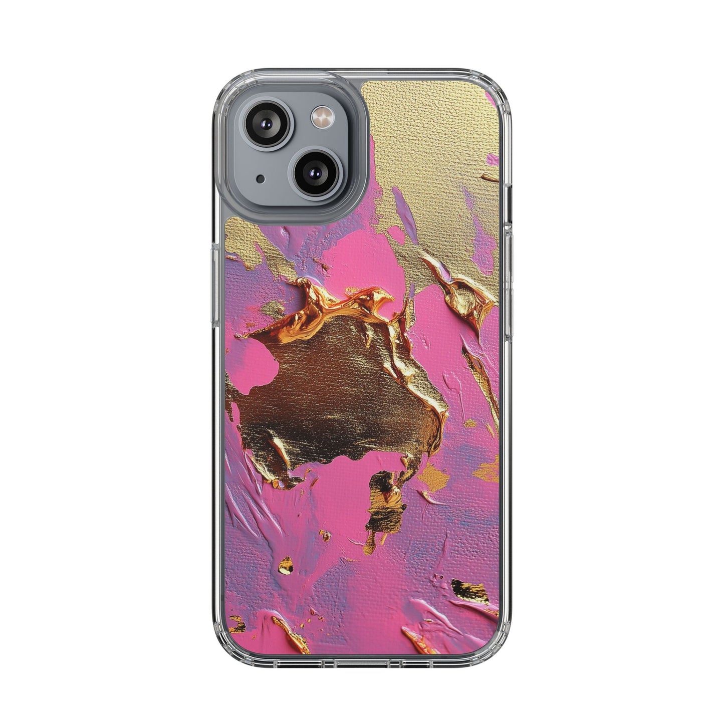 Artistic Clear iPhone Case - Gold and Pink Camo Abstract Design