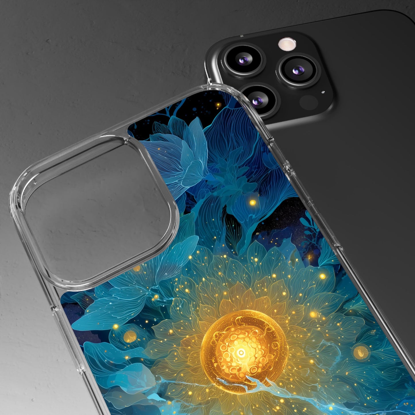 Celestial Nocturnal Bloom Clear Phone Case - Protective, Artistic Design for Nature Lovers
