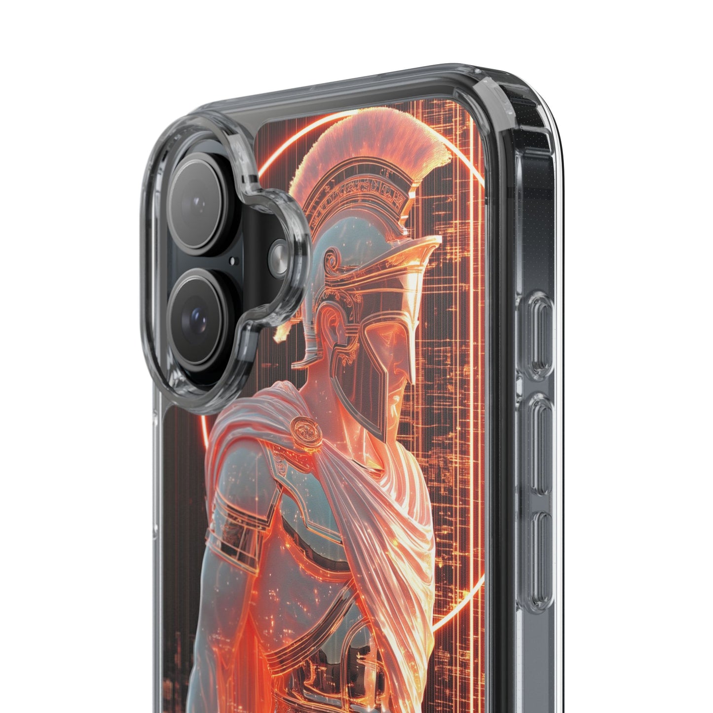 Mythical Ares Neon Warrior - Clear iPhone Case with Glowing Design