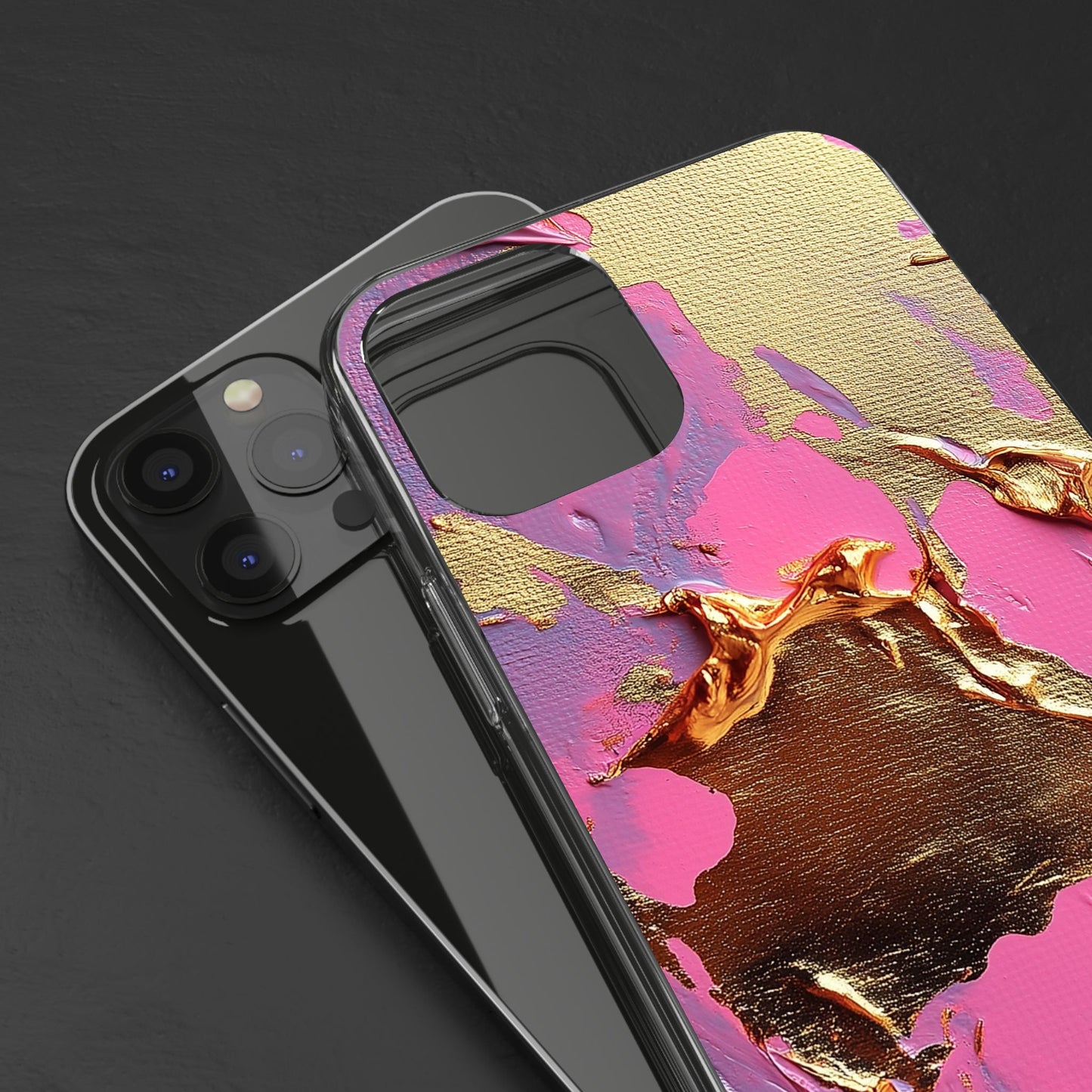 Artistic Clear iPhone Case - Gold and Pink Camo Abstract Design