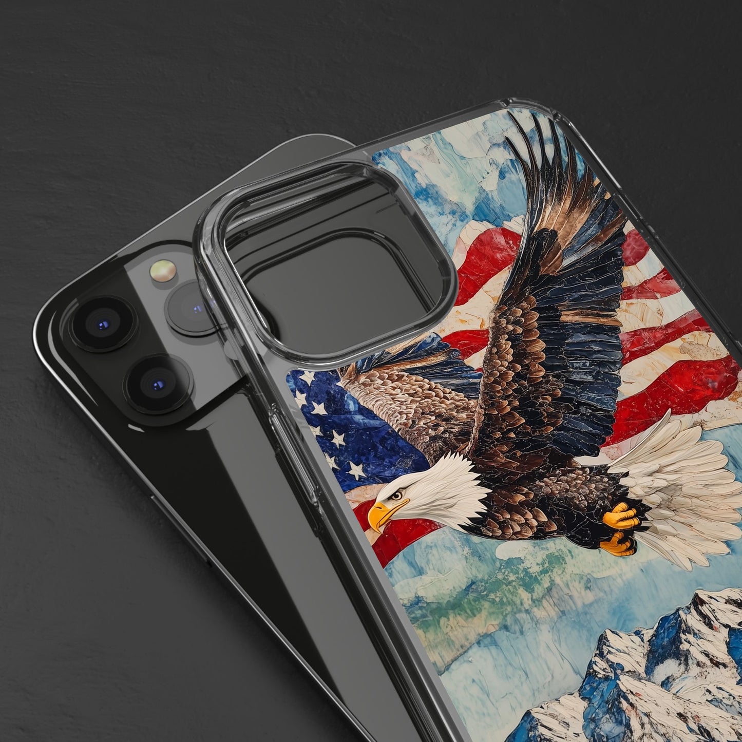Patriotic Eagle Clear iPhone Case – American Flag Design, Fly High Stay Free for True Patriots