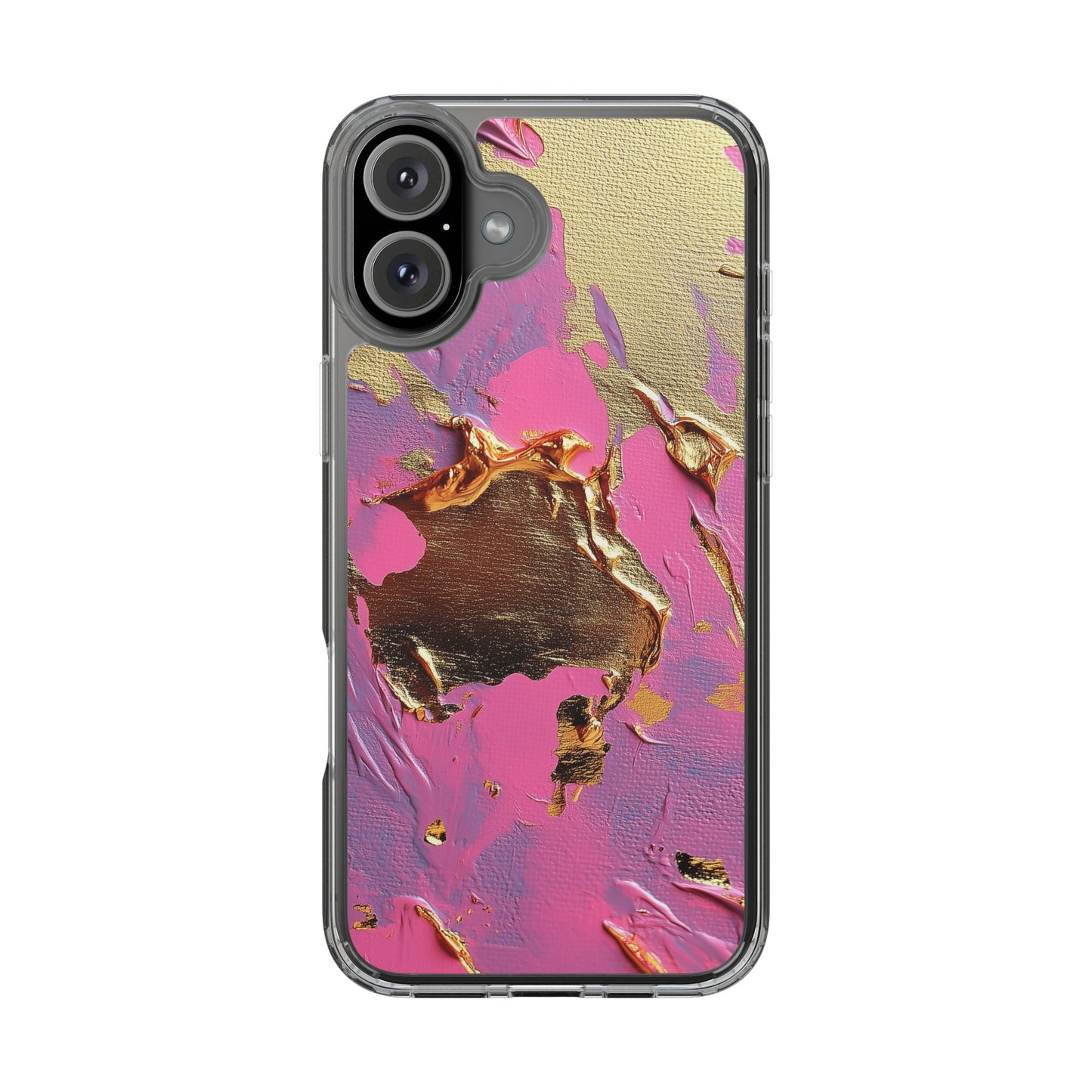Artistic Clear iPhone Case - Gold and Pink Camo Abstract Design
