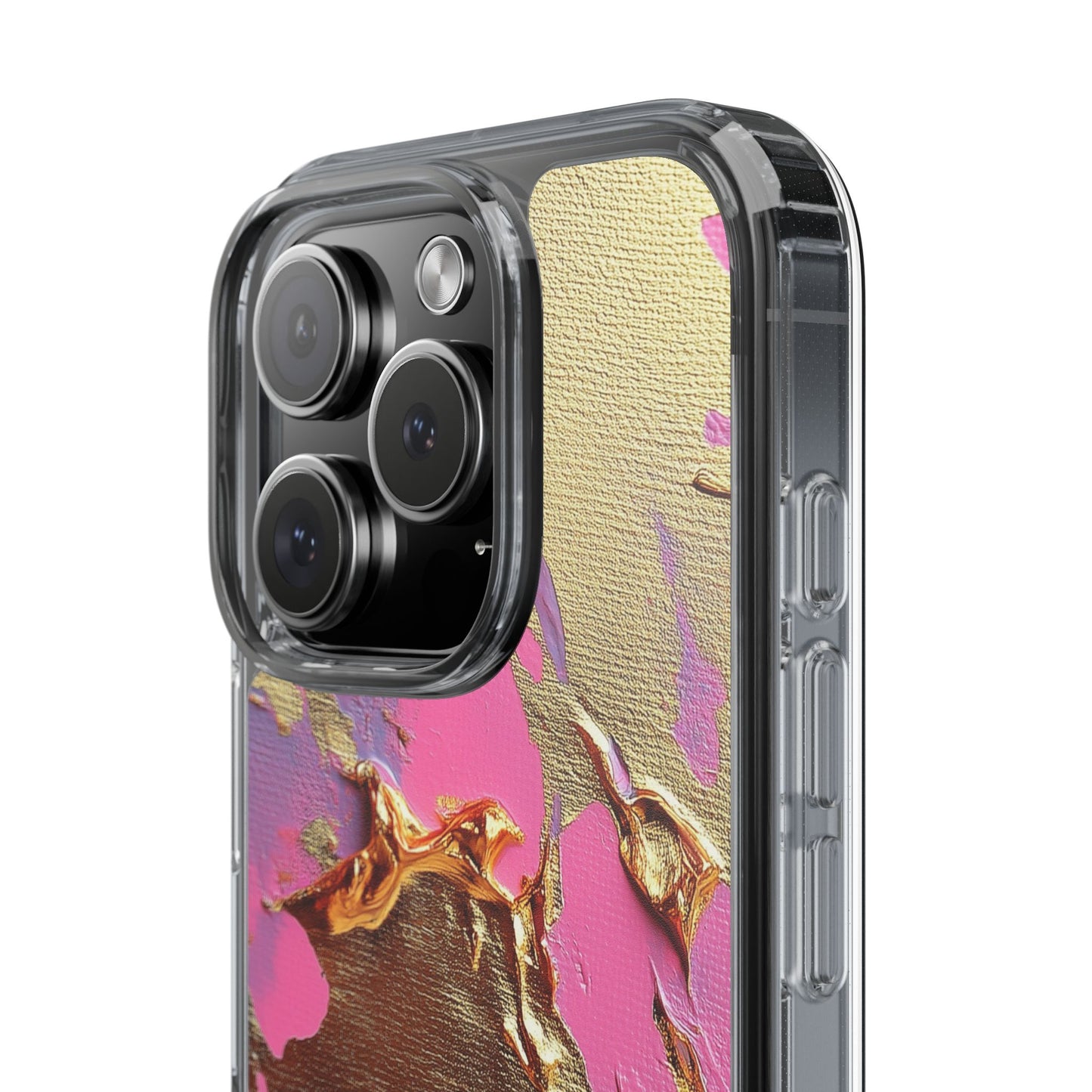 Artistic Clear iPhone Case - Gold and Pink Camo Abstract Design