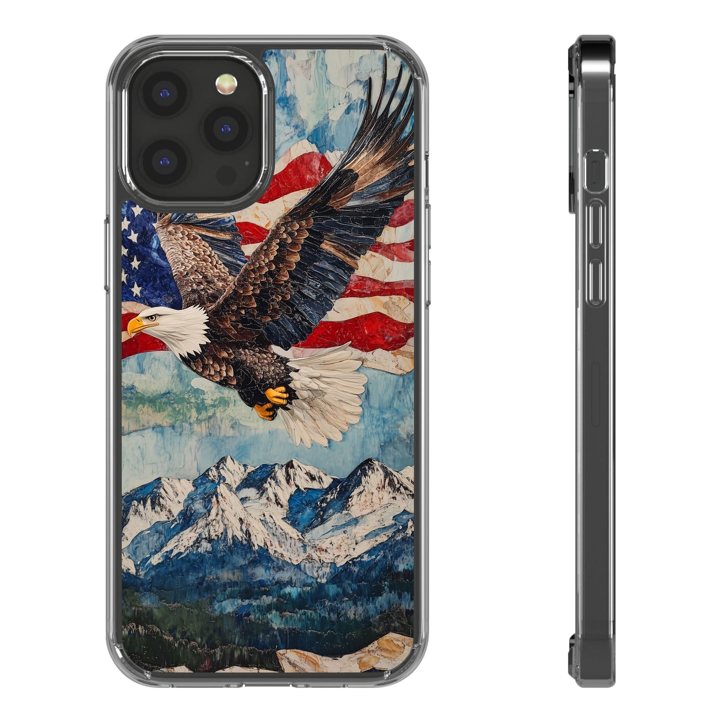Patriotic Eagle Clear iPhone Case – American Flag Design, Fly High Stay Free for True Patriots