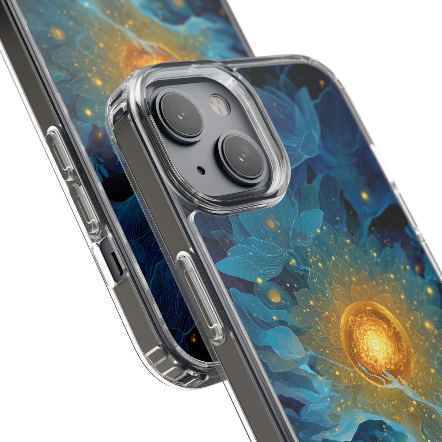 Celestial Nocturnal Bloom Clear Phone Case - Protective, Artistic Design for Nature Lovers
