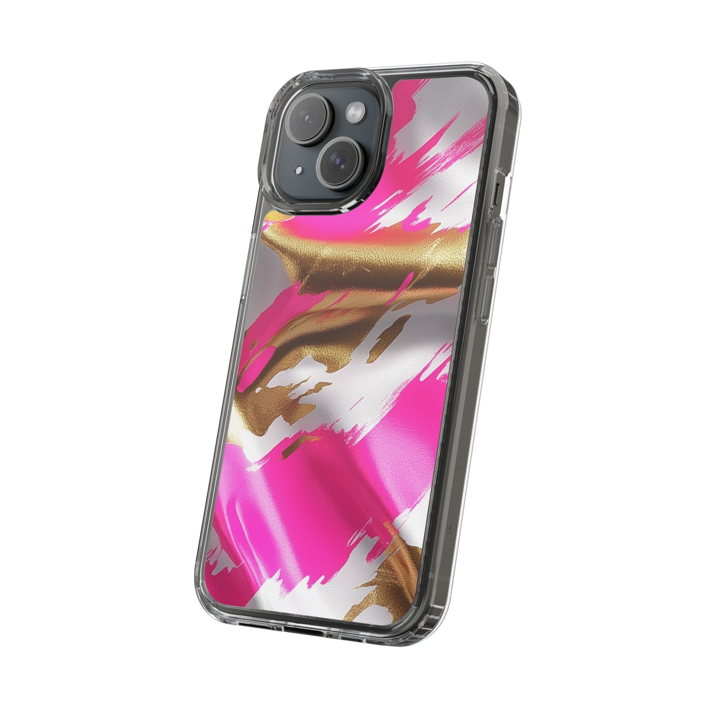 Stylish Clear Phone Case - Pink and Gold Abstract Design