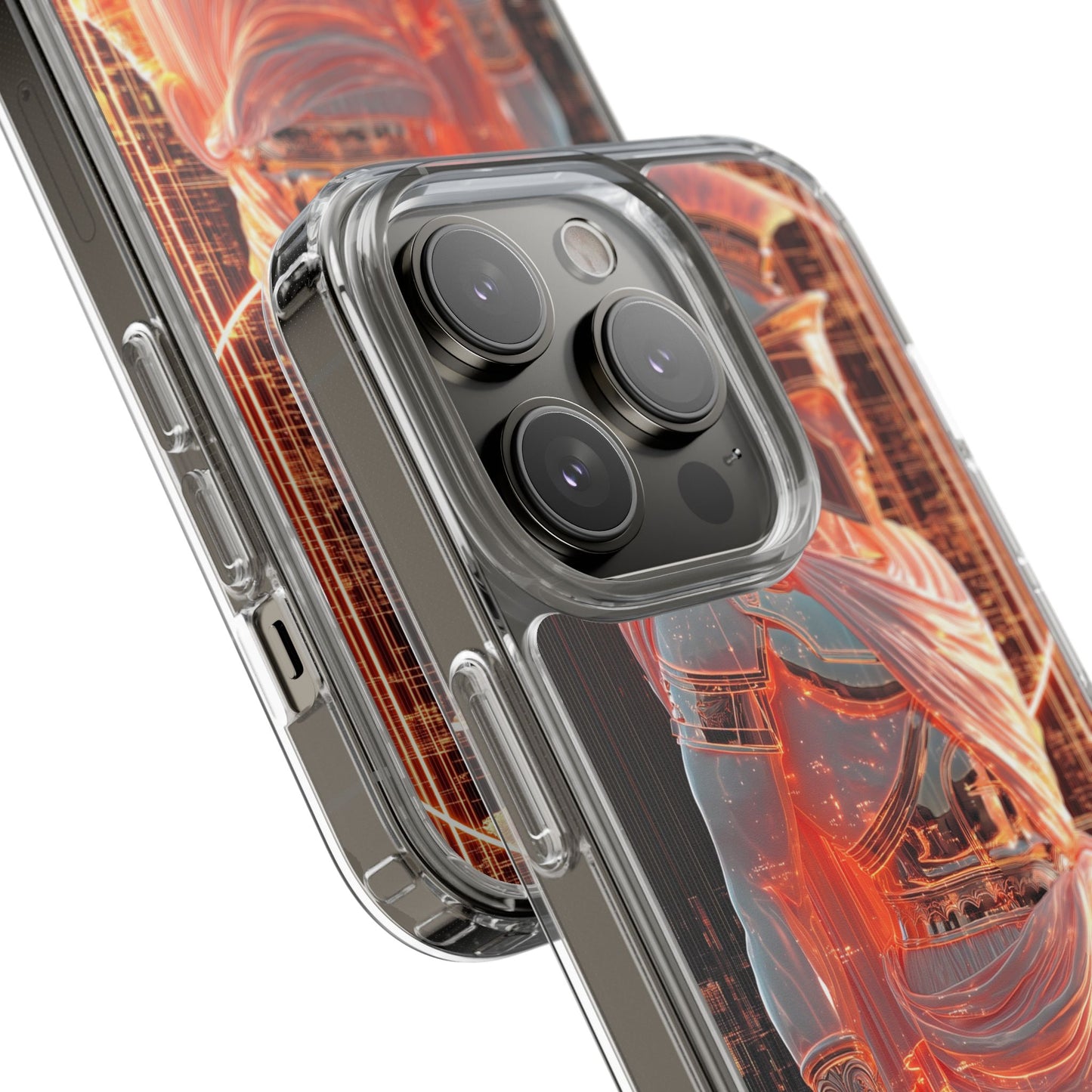 Mythical Ares Neon Warrior - Clear iPhone Case with Glowing Design