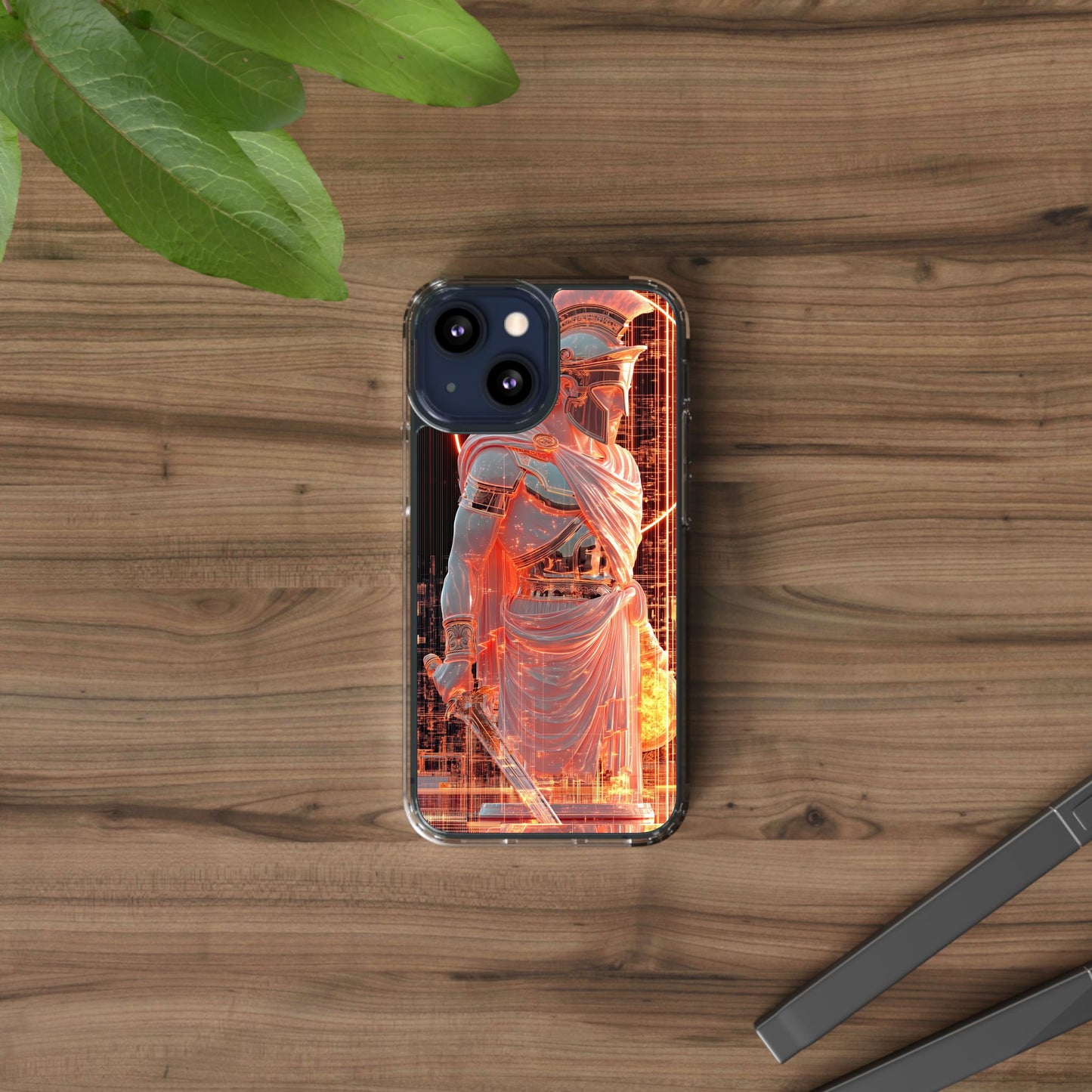 Mythical Ares Neon Warrior - Clear iPhone Case with Glowing Design