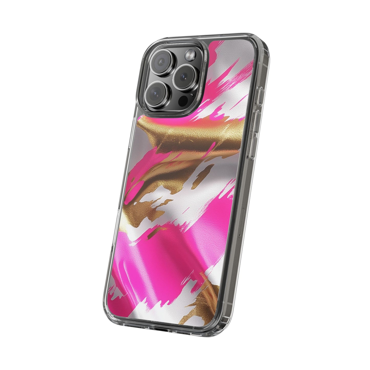 Stylish Clear Phone Case - Pink and Gold Abstract Design