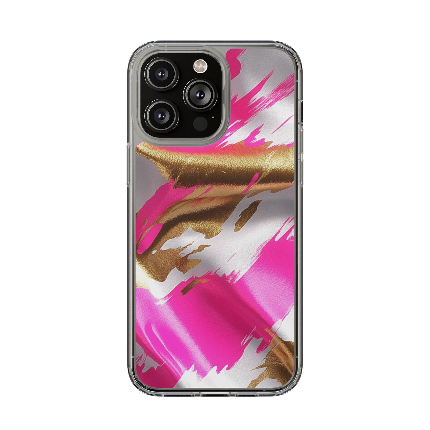 Stylish Clear Phone Case - Pink and Gold Abstract Design