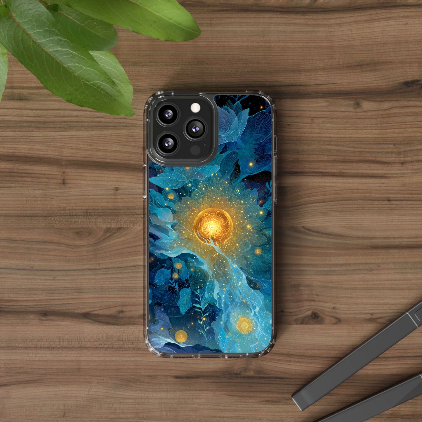 Celestial Nocturnal Bloom Clear Phone Case - Protective, Artistic Design for Nature Lovers