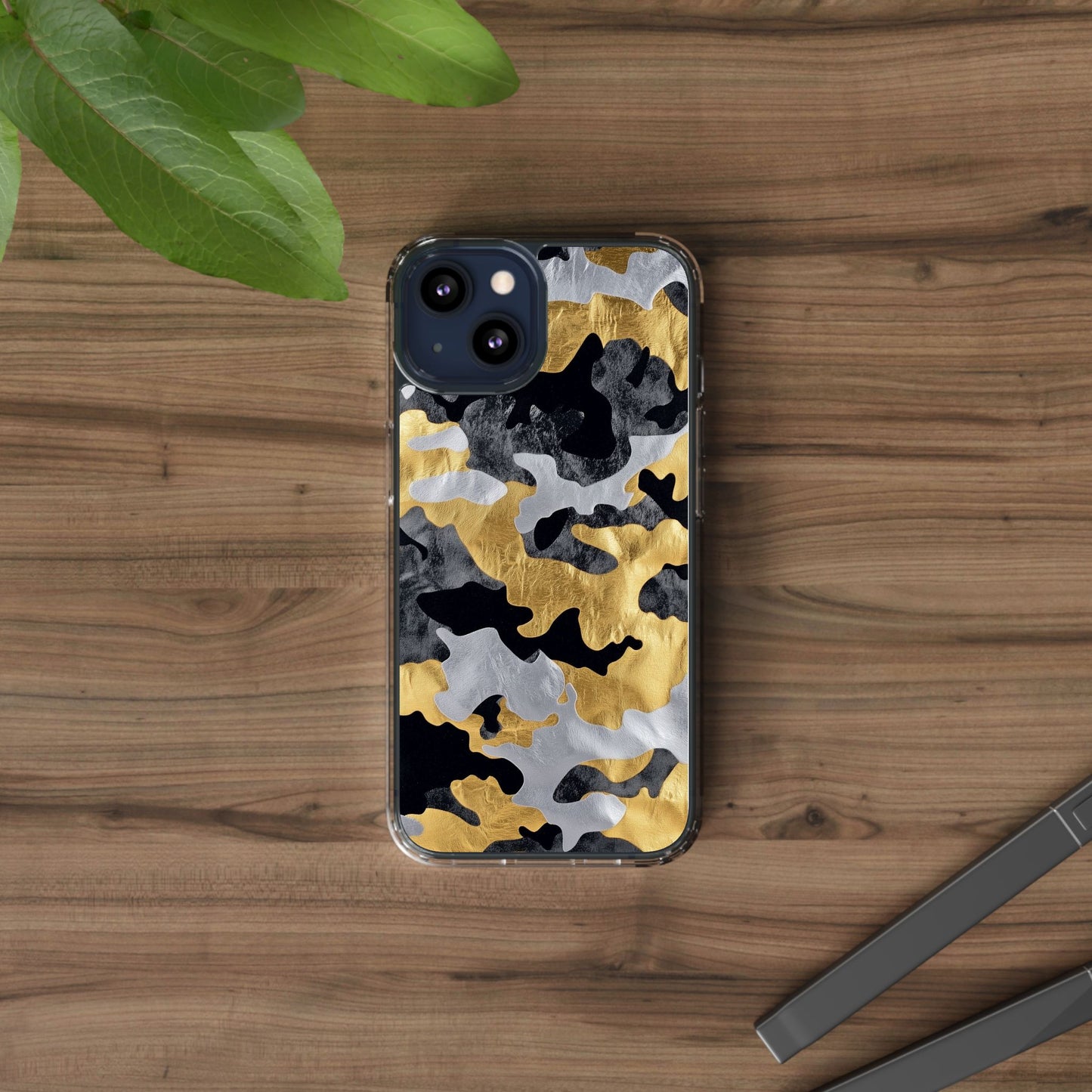 Metallic Gold Camo Clear Phone Case - Stylish Phone Cover